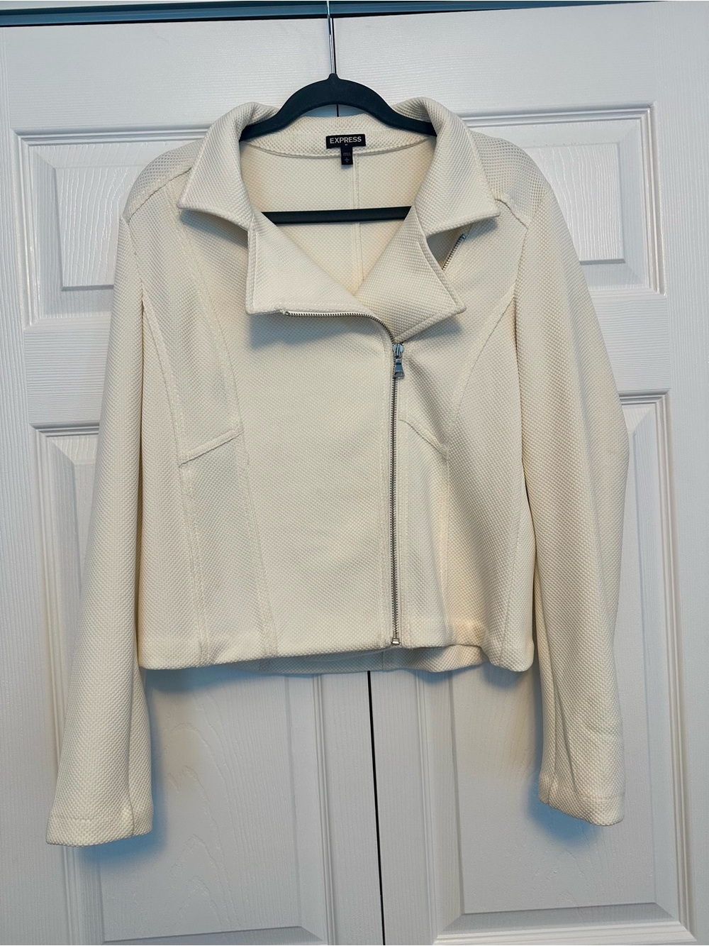 Express Cream Textured Asymmetrical Zip Moto Jacket